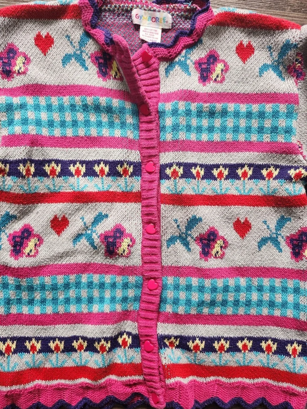 Vintage 90s Gymboree Pink and Purple Knit Cardigan